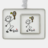 Basic Male Stick Figuur Tennis Player Verzilverd Kader Ornament (Voorkant)