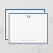 Basic Monogram Navy Blue Border Personalized Notitiekaartje (Voorkant / Achterkant)