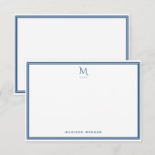 Basic Monogram Navy Blue Border Personalized  Notitiekaartje (Voorkant / Achterkant)