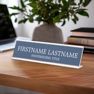 Basic Navy White Traditionele naam en titel Bureau Naambordje
