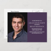 Basic Paars Graduation Party Photo Invitation Uitnodiging Briefkaart (Voorkant / Achterkant)