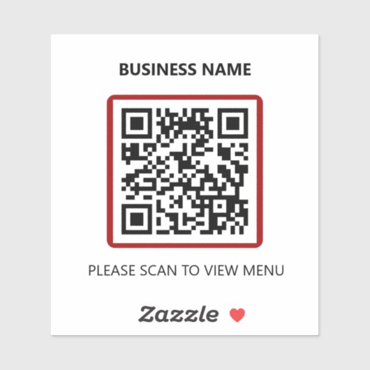 Basic Red Restaurant QR Code Scan for Menu Sticker (Vel)