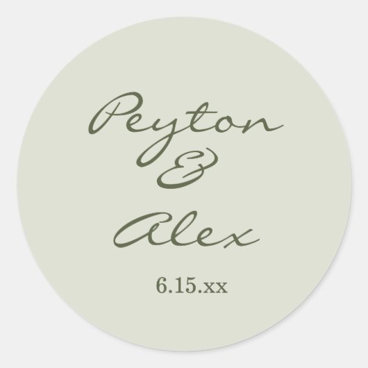Basic Sage Green Script Weddenschap Ronde Sticker (Voorkant)