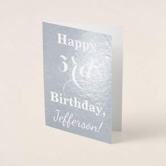Basic Silver Foil 3rd Birthday + aangepaste naam Folie Kaarten (Voorkant)