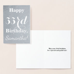 Basic Silver Foil "Happy 33rd Birthday" + naam Folie Kaarten