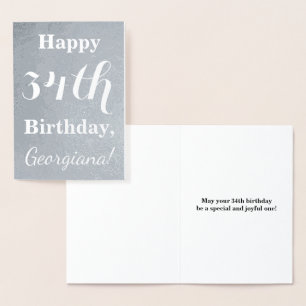 Basic Silver Foil "Happy 34th Birthday" + naam Folie Kaarten