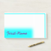 Basic, Simple, Cyan Background met Paarse naam Post-it® Notes (Op bureau)