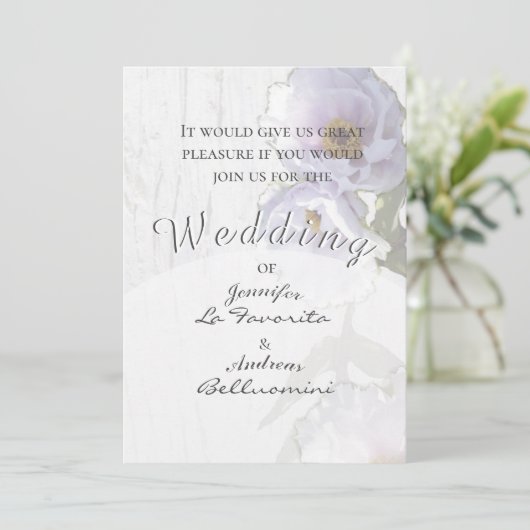 Basic Tree Peony Wedding Invitation Wit Kaart (Staand voorkant)