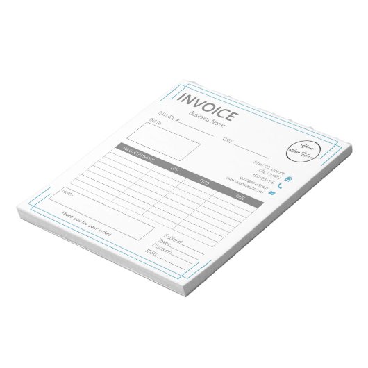 Basic wit blauw met logo klein bedrijf factuur notitieblok (Gedraaid)