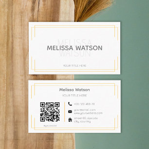 Basic wit sinaasappel QR code eenvoudig Visitekaartje