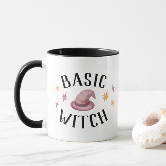 Basic Witch met sterren Modern Funny Halloween Mok (Met donut)