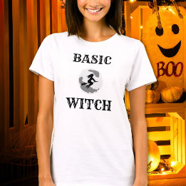 Basic Witch Riding Broom Vrouwen Custom Halloween T-shirt