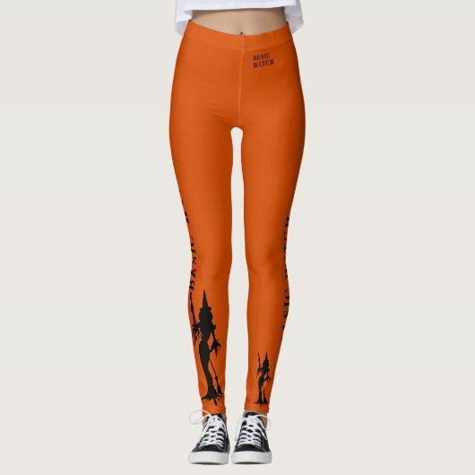 Basic Witch Sinaasappel Modern Funny Halloween Kos Leggings (Voorkant)