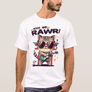 Basic witte Mannen T-Shirt Kawaii Rock Cat