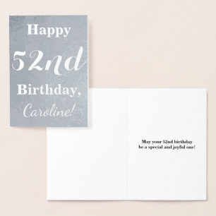 Basic zilveren folie "Happy 52nd Birthday" + naam Kaarten