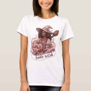 Basiese Heks Zwarte Meisje Magie Roze Pompoen T-shirt