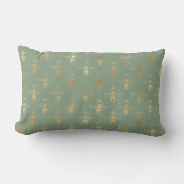 Basil Green and Gold Queen Bee Personalized Kussen (Voorkant)