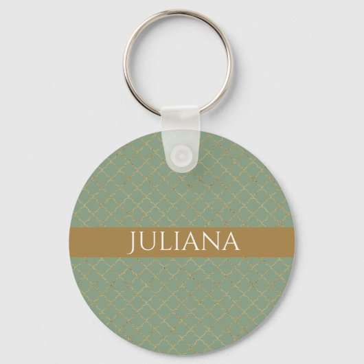 Basil Green Goud Vierblad Personalized Sleutelhanger (Voorkant)