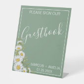 Basil Green & White Daisies Guestbook Reclamebord Met Voetstuk (Voorkant)