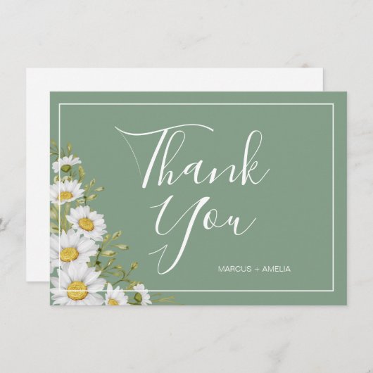  Basil Green & White Daisies Hartelijk dank Bedankkaart (Voorkant / Achterkant)