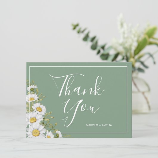  Basil Green & White Daisies Hartelijk dank Bedankkaart (Staand voorkant)