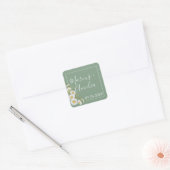  Basil Green & White Daisies Wedding Vierkante Sticker (Envelop)