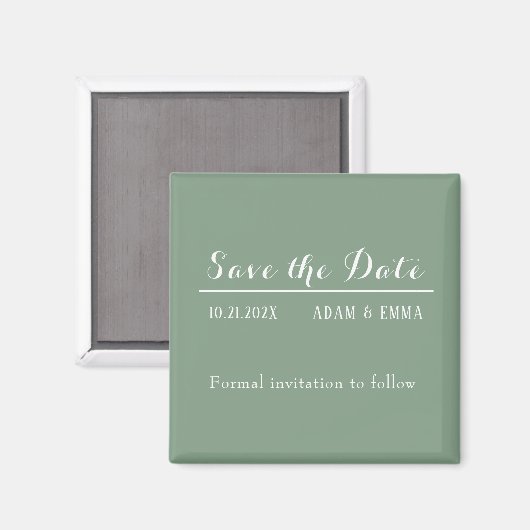 Basil Green & White Save the Date Magneet (Voorkant / Achterkant)