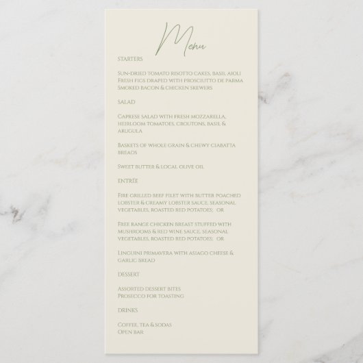 Basil · Handgeschreven Script bruiloft Menu (Voorkant)