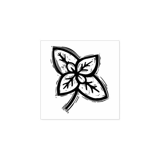 Basil Leaves Herbs Vegetable Rustic Linocut Rubberstempel (Afrduk)