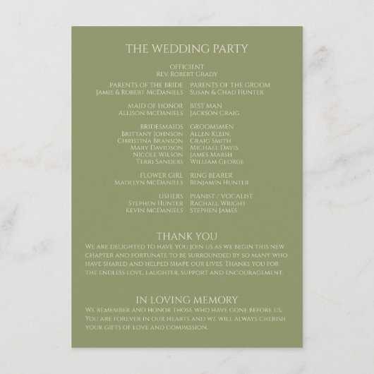 Basil ・ Programme de mariage manuscrit de script (Dos)