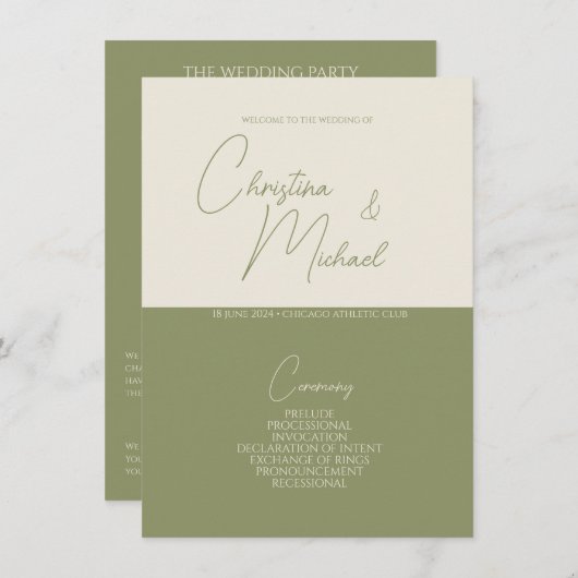 Basil ・ Programme de mariage manuscrit de script (Devant / Derrière)