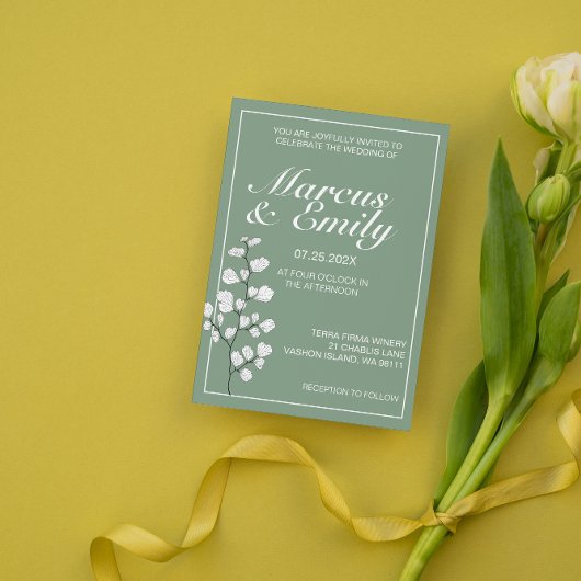 Basil & White Floral Faire-part de mariage tendanc