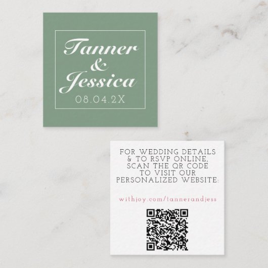 Basil & White Minimaliste Mariage Détails Carte (Devant / Derrière)