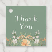 Basilicum, Perzik en Witte Floral Wedding Bedankjes Labels (Voorkant)