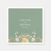 Basilicum, Perzik en Witte Floral Wedding Servet (Voorkant)