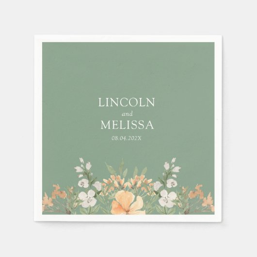 Basilicum, Perzik en Witte Floral Wedding Servet (Voorkant)