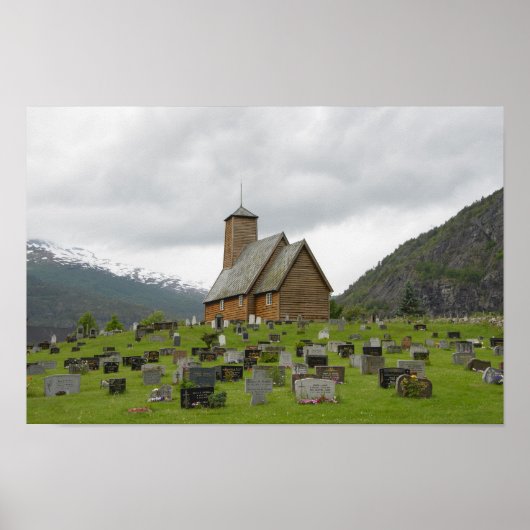 Basilique avec cimetière en Norvège poster (Devant)