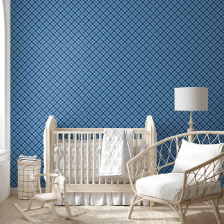 basis blauw/babyblauw geruit katoen behang