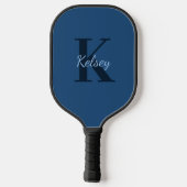 Basis Blauw Monogram Initiaal + Naam Pickleball Paddle (Achterkant)