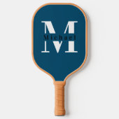 Basis Blauw Monogram Naam + Initiaal Pickleball Paddle (Voorkant)