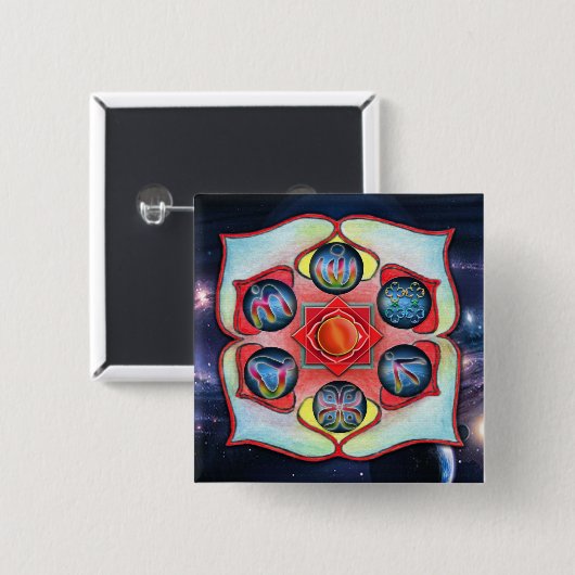 Basis Chakra Vierkante Button 5,1 Cm (Voorkant /achterkant)