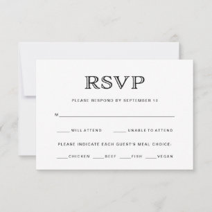 Basis Elegante Zwarte en Witte Huwelijksmaaltijdke RSVP Kaartje