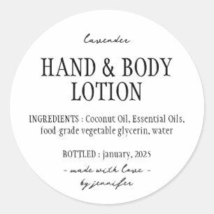 Basis Fles Hand Body Lotion Ingrediënten Ronde Sticker