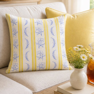 Basis Geel Blauw en Wit Gestreept Decoratief Kussen