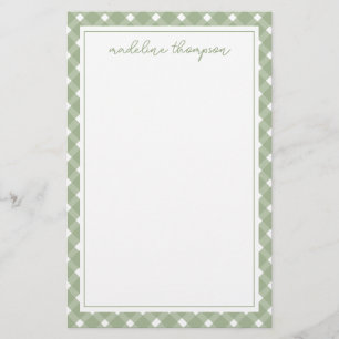 Basis Gingham Saliegroen Rand Briefpapier