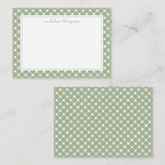 Basis Gingham Saliegroen Rand Notitiekaartje (Voorkant / Achterkant)
