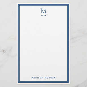 Basis Monogram Navy Blauwe Rand Persoonlijk  Briefpapier
