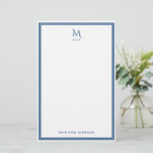 Basis Monogram Navy Blauwe Rand Persoonlijk Briefpapier (Staand voorkant)