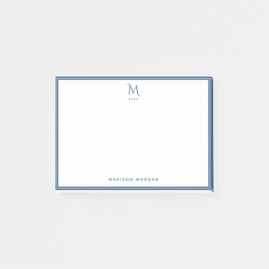 Basis Monogram Navy Blauwe Rand Persoonlijk  Post-it® Notes (Voorkant)
