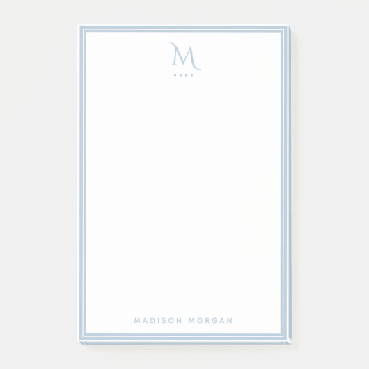 Basis Monogram Stofblauw Rand Persoonlijk  Post-it® Notes (Voorkant)